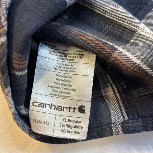 Carhartt Mens XL Snap Button Flannel Shirt Relaxed Fit Missing Lower Snaps As Is - Picture 5 of 5